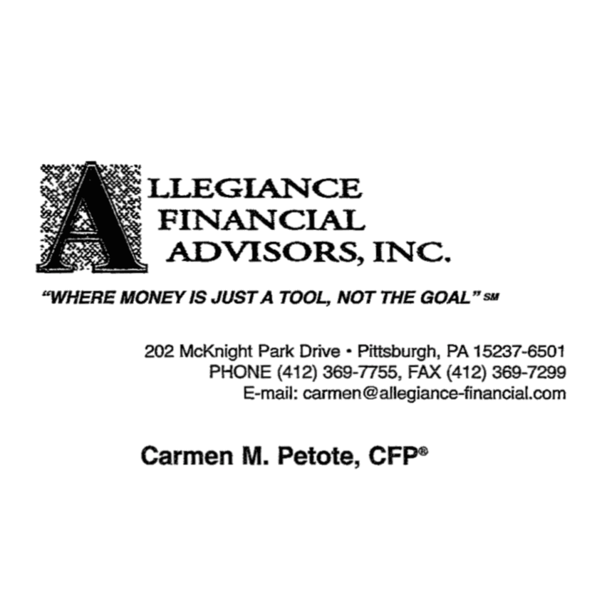 <p><span style="color: rgb(0, 0, 0);">Carmen M. Petote, CFP - Allegiance Financial Advisors, Inc.</span></p> logo